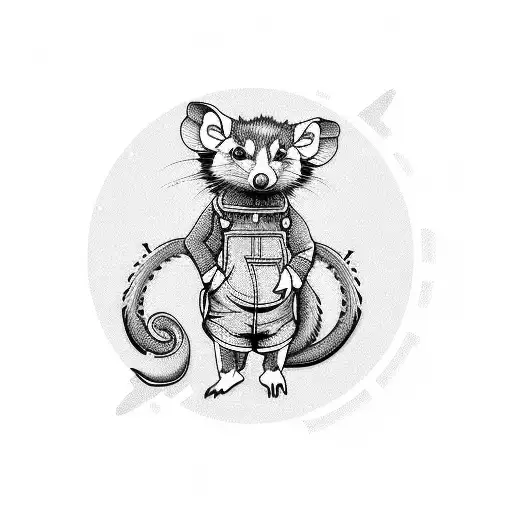 Cartoon Opossum In Overalls
