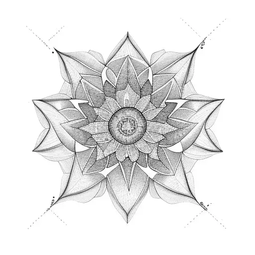 Incorporate An Aster Flower And An Elm Tree Into A Geometric Pattern