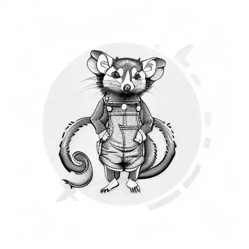 Cartoon Opossum In Overalls