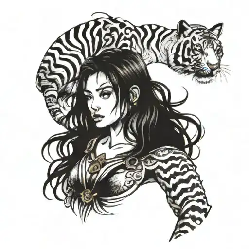 A Woman Warrior With A Tiger