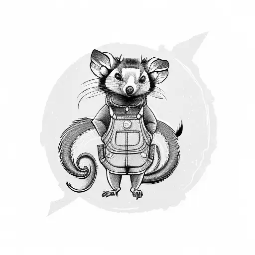 Cartoon Opossum In Overalls