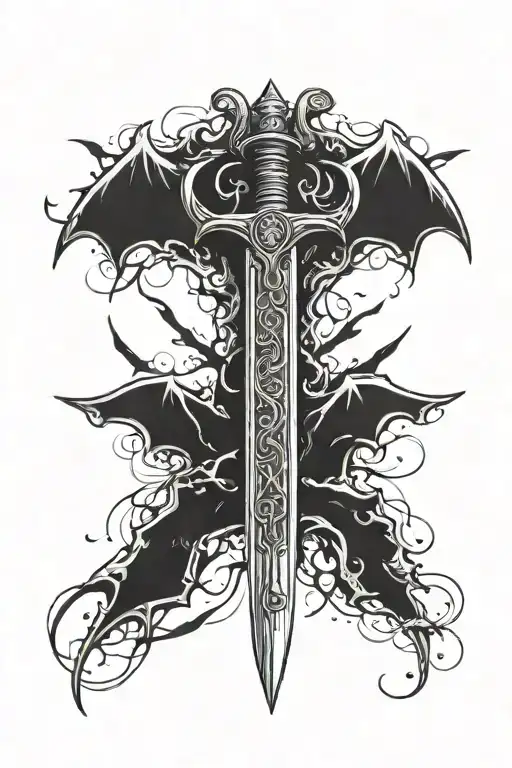 A Medium Simple Sword With Bats Around It