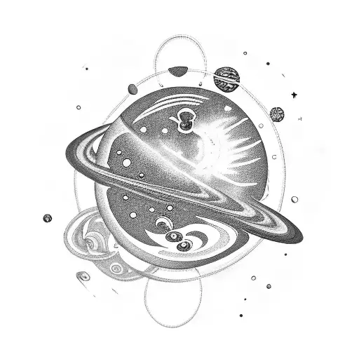 Galaxy With Planets And Asteroids Shaped Like Video Game Characters