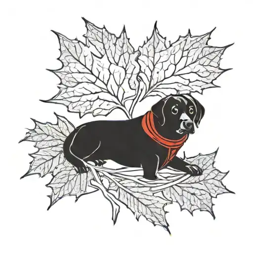 A Black Labrador Retriever Wearing A Red Jacket With A Maple Leaf On It