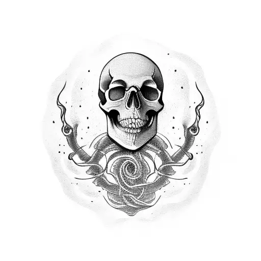 Skull Surrounded By A Swirling Ouroboros