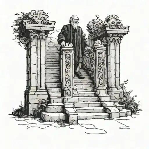 An Elderly Man Stairs To The Gates Of Heaven