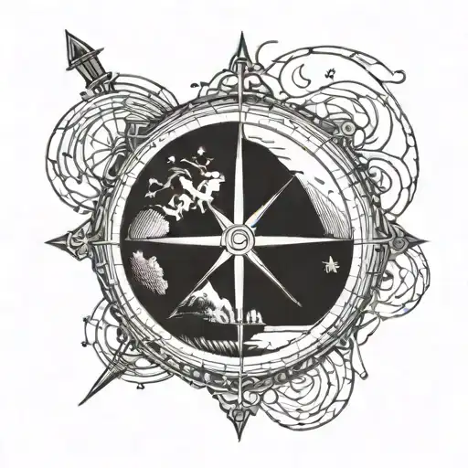 Compass With Night Sky And Lake