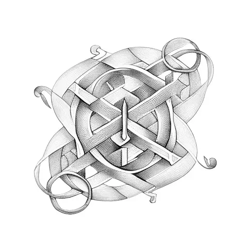 A Blackwork Tattoo Of Intertwining Music Notes Forming The Letters C & J