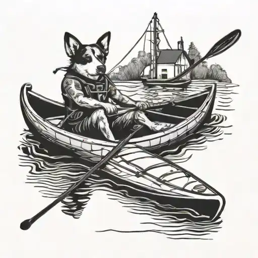 Dog On Kayak With Fisherman Casting