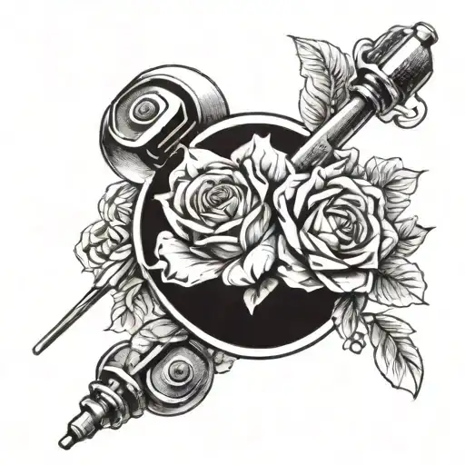 A Tattoo Design Combining A Barbell And A Bouquet Of Flowers To Symbolize Strength And Beauty