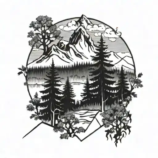 Forest With Mountain In Background