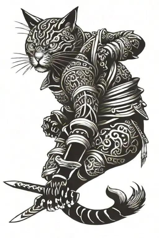 Samurai Cat On Leg