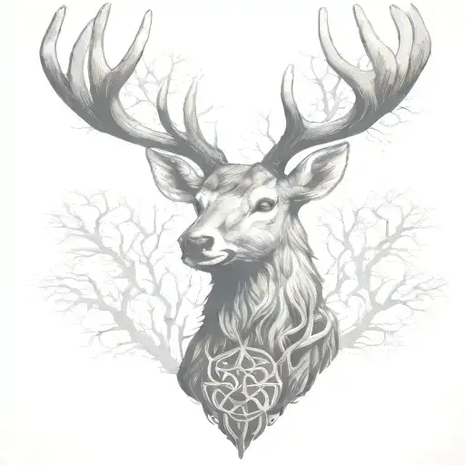 Celtic Deer Head With Trees