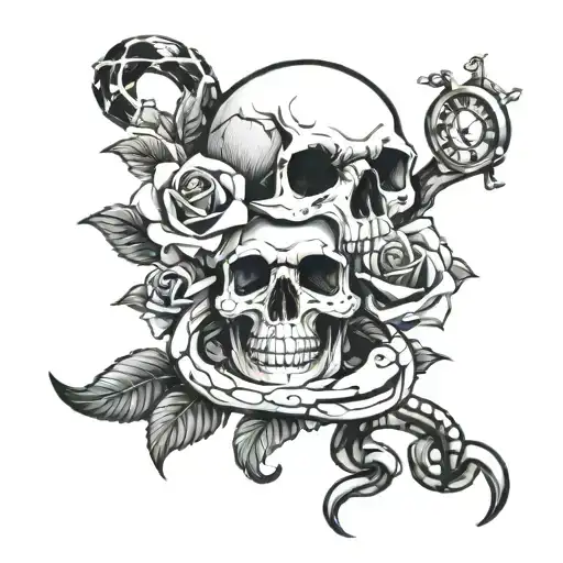 Skull Roses Snake And Hourglass