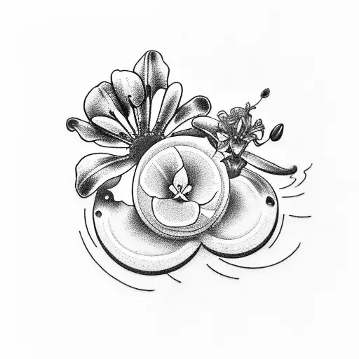 A Lighthouse With A Geranium And A Lily At Its Base