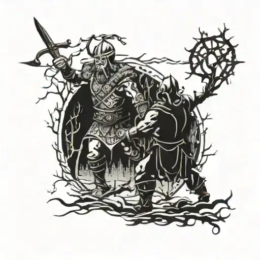 Viking Battle In Dark Forest