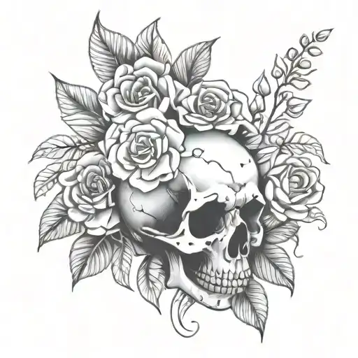 Skull And Flower Memorial Tattoo With The Name Grimm