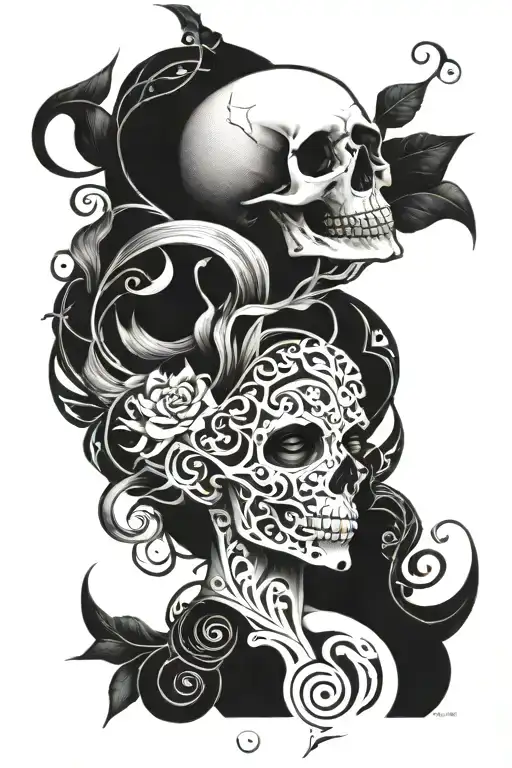 Female Skull On Filigree Vine Thin Long