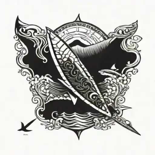 Windsurfing Board With Intricate Shark Designs