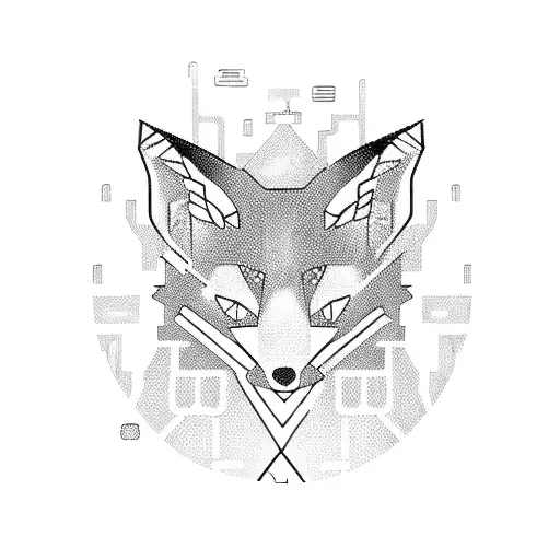 A Blackwork Tattoo Of A Fox Playing A Computer Game In A Futuristic Stockholm Cityscape