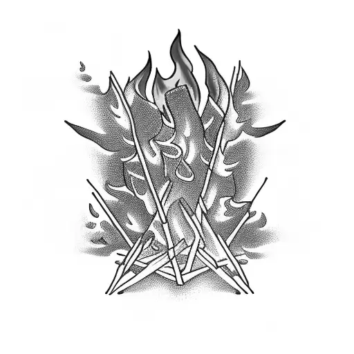 Campfire With Three Kinds Of Flames With Smoke Above The Fire