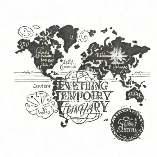 A World Map With The Phrase 'Everything Is Temporary' Written In Elegant Script Across It