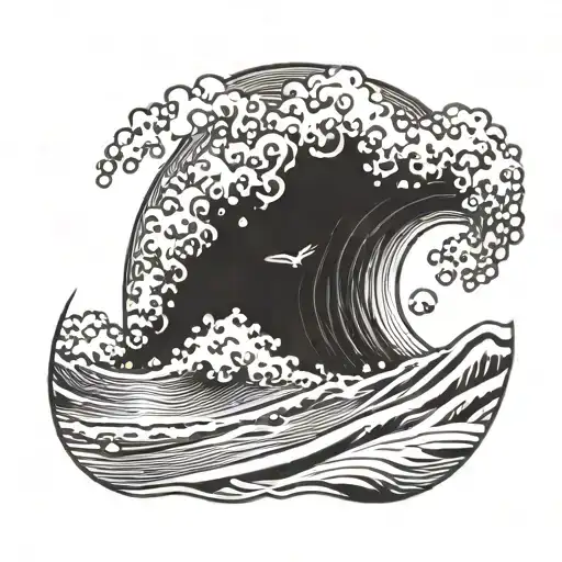 A Wave Breaking Over A Surfboard With A Sunset In The Background