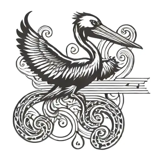 A Stylized Music Note Intertwined With A Pelican Silhouette