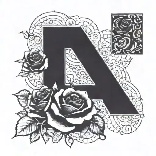 Letter A Combined With A Singular Black Rose
