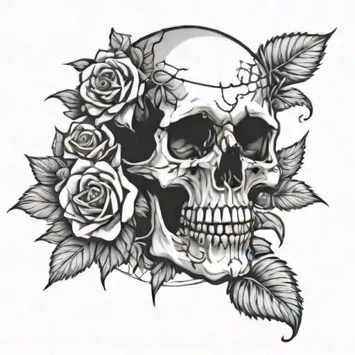 Rosses Surrounding A Back Out Skull