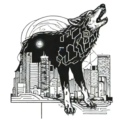 A Futuristic Cyberpunk Scene With A Wolf Howling At The Moon In A Neon-lit Cityscape