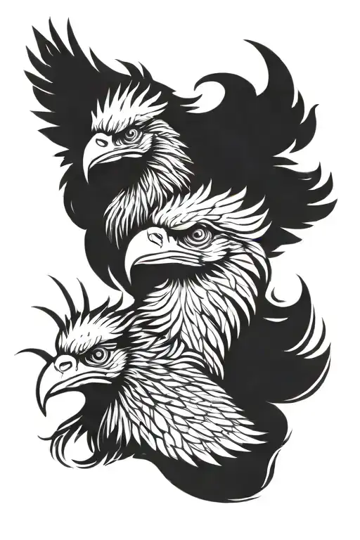 Rooster Head And Eagle Head With Wing