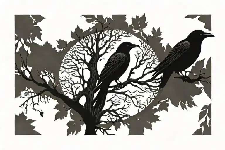 Raven And Tree Growing