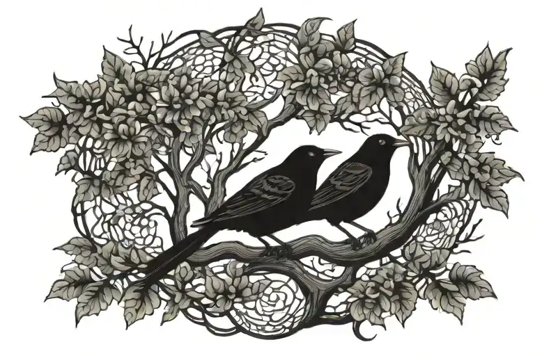 Black Bird And Tree Intertwined