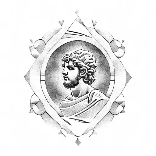 Greek Statue In Ikarus Pose With Modern Wavy Background