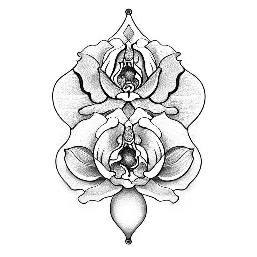 Orchid Flowers With Mongolian Ornament