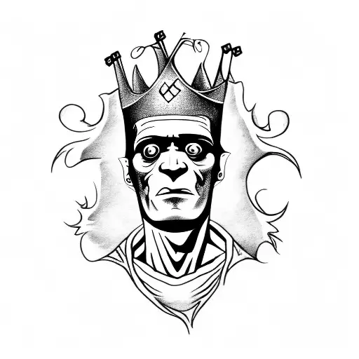 Frankenstein Monster Wearing A Crown And Holding A Rose