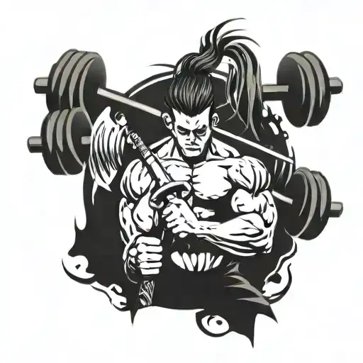Combine Swords And Dumbbells In A Blackwork Design Symbolizing The Warrior Spirit Of A Bodybuilder