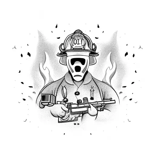 Firefighter Surrounded By Gun-shaped Flames