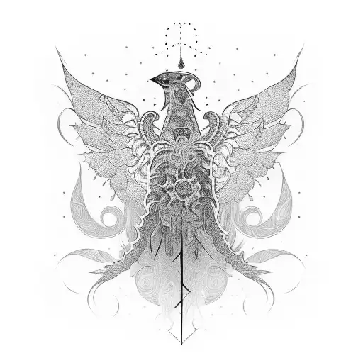 A Guitar Surrounded By Intricate Gothic Patterns And Adorned With Dark Feathers