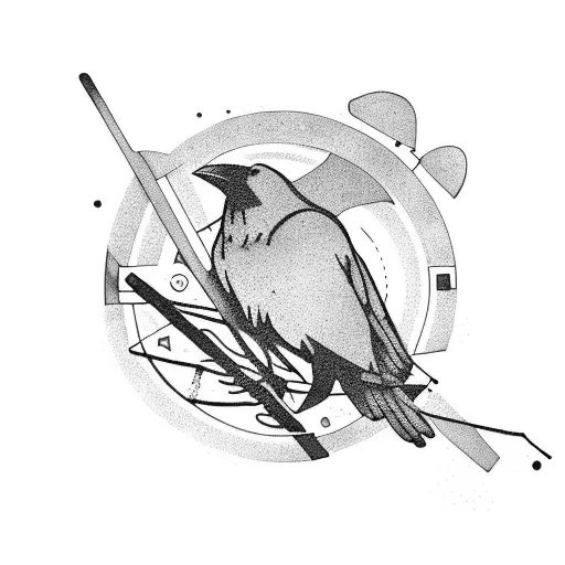 A Raven Perched On A Vinyl Record With Musical Notes Swirling Around It