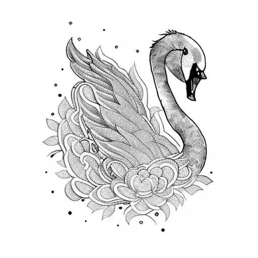 A Blackwork Tattoo Of A Swan With Intricate Floral Patterns On Its Wings