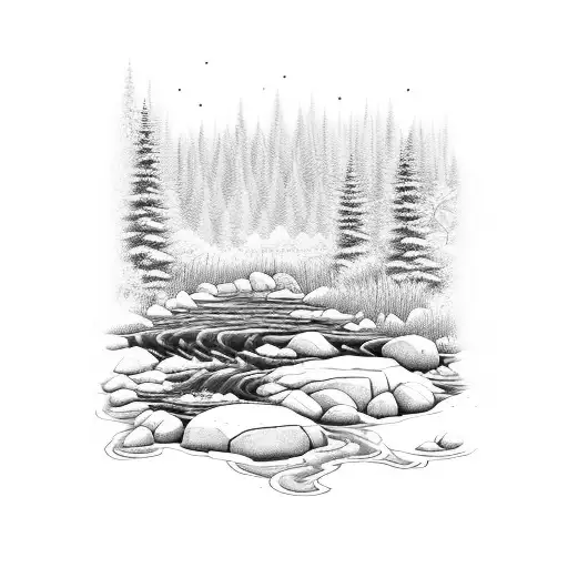 A River Flowing Through A Forest With Hiking Boots At The Edge