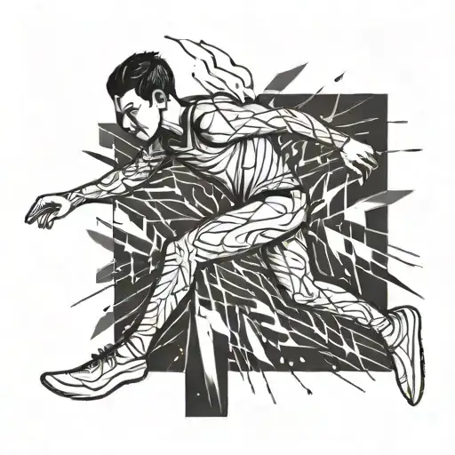 A Sketch Of A Track Jumper Mid-jump With A Trail Of Abstract Shapes Following Their Movement