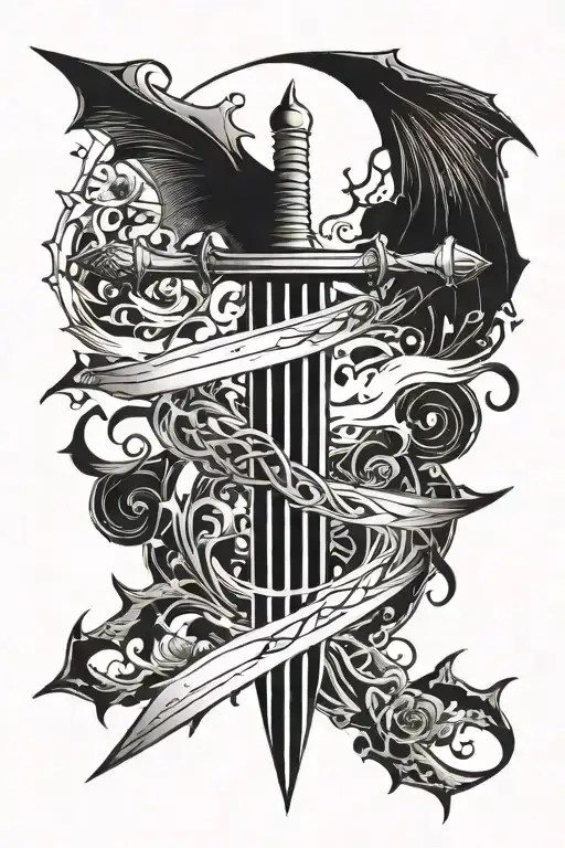 A Medium Simple Sword With Bats Around It