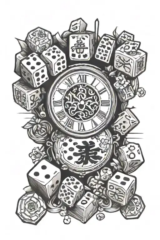7Pm Clock With Japan Flag And Mahjong Dice And Cards