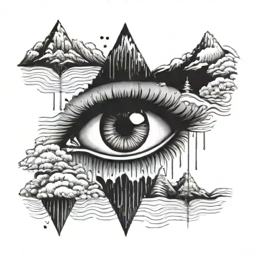 Eye And Mountain And Rain
