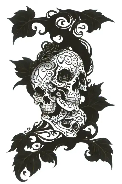 Female Skull On Filigree Vine Intertwined