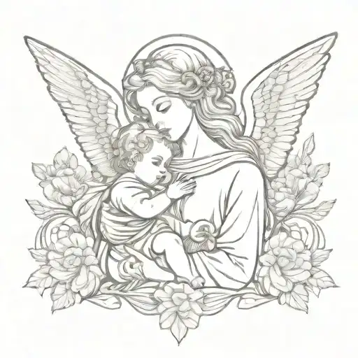 Guardian Angel With A Baby Girl
