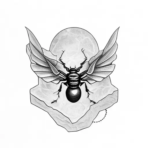 A Beetle With Demon Wings Emerging From A Rock